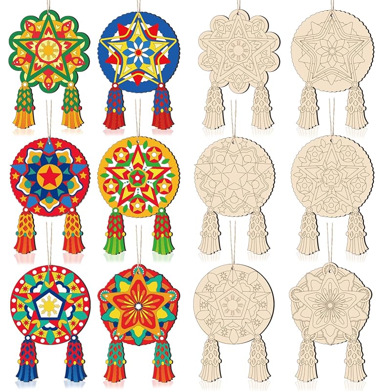 DIY Capiz Star Christmas Ornaments - 24-Piece Color Your Own Parol Lantern Set (Variation: DIY Capiz Star)