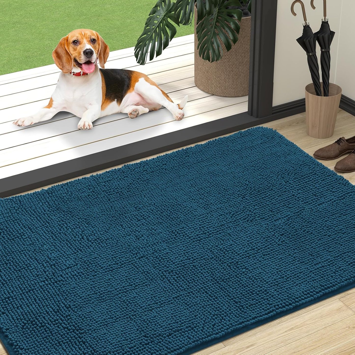 OLANLY Dog Door Mat - Absorbent Non-Slip Washable Doormat for Muddy Paws | 47x32, Atlantic Blue