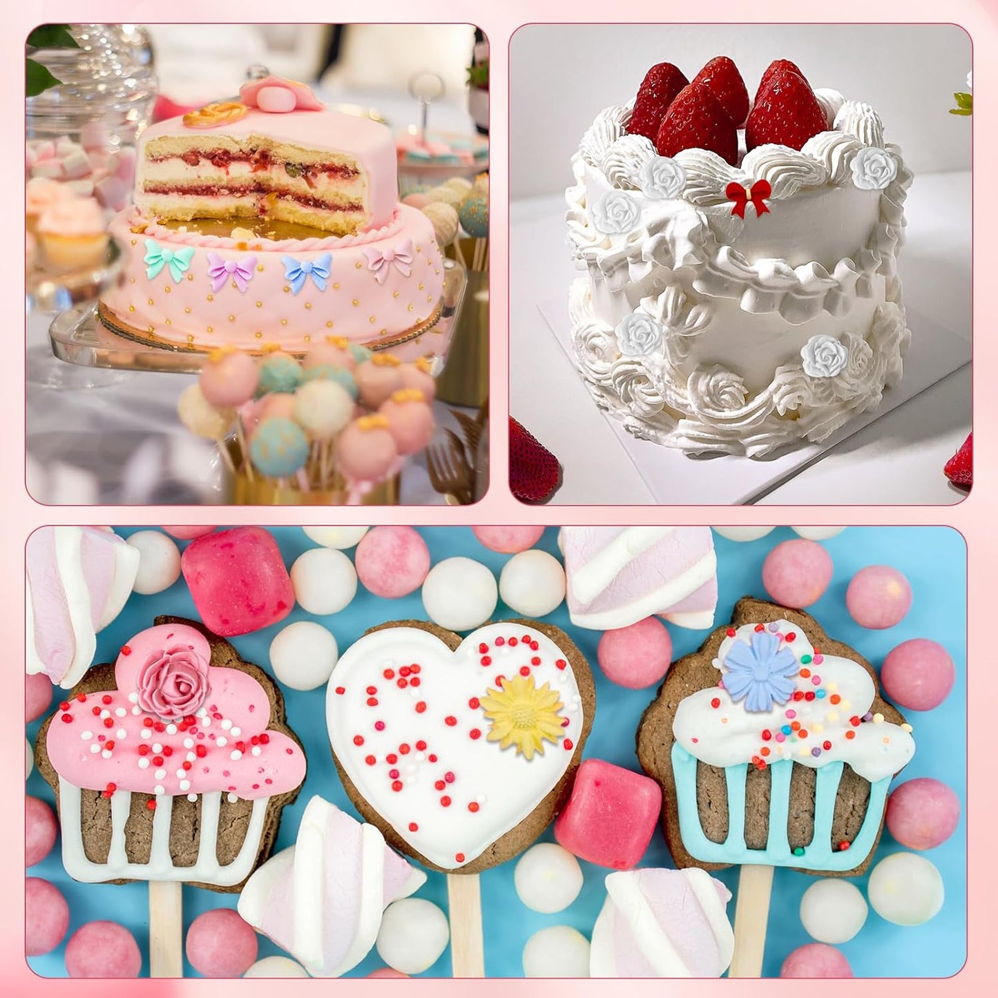 Pimoys Flower & Bow Silicone Molds - 4 Pcs Chocolate and Cake Decoration Set for Birthdays & Easter