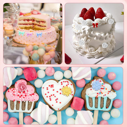 Pimoys Flower & Bow Silicone Molds - 4 Pcs Chocolate and Cake Decoration Set for Birthdays & Easter