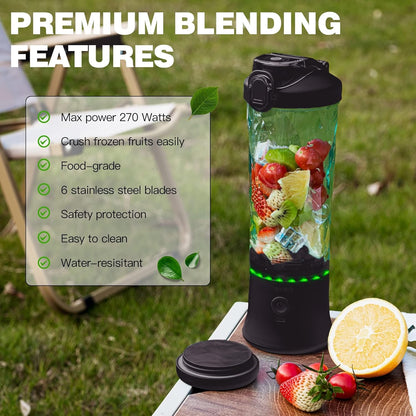 Skiennix Portable Blender - Waterproof 20 oz BPA-Free Cup with Travel Lid | Black