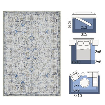 jinchan Runner Rug 3x7 Washable Area Rug Soft Indoor Floor Cover Thin Retro Distressed Blue Multi Carpet Floral Print Country Boho Non Slip for Bathroom Kitchen Bedroom Living Room