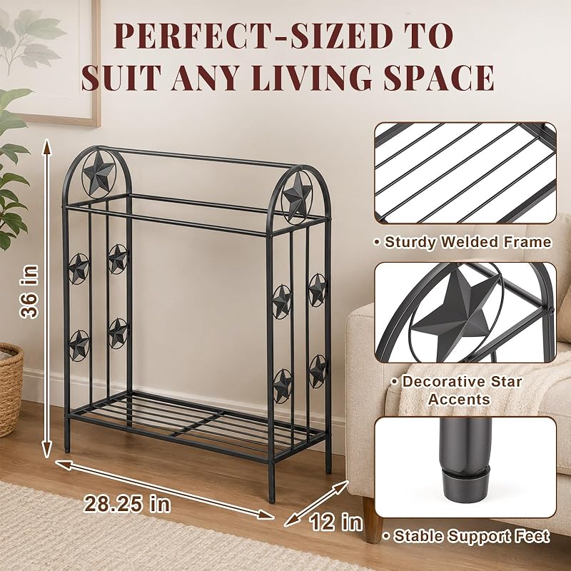 Freestanding Quilt Rack with Star Decor, Metal Blanket Display Holder