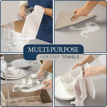 LANE LINEN 20-Piece Kitchen Dish Cloths Set - 100% Cotton, Heat-Resistant Mittens & Pot Holder, Absorbent Beige Towels