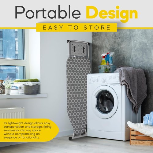 Full Size Ironing Board 57" L X15 W, Large Wide Sturdy Ironing Board with Iron Rest, Foldable Adjustable Iron Board with Heat Resistant Cover, Enhanced Stability (Silver Gray)