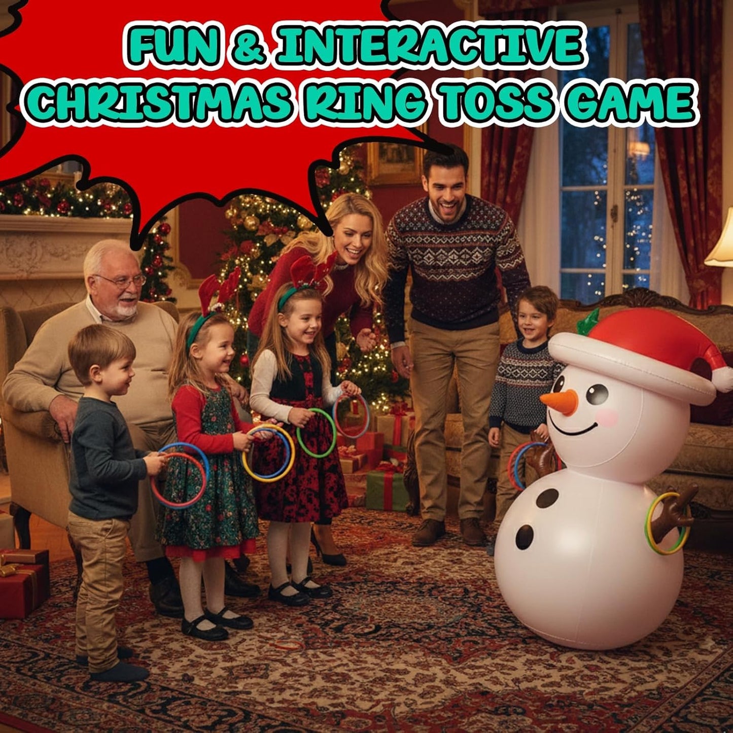 Regine Switzerland Inflatable Reindeer Ring Toss Game - Fun Family Christmas Party Activity | Holiday Decor