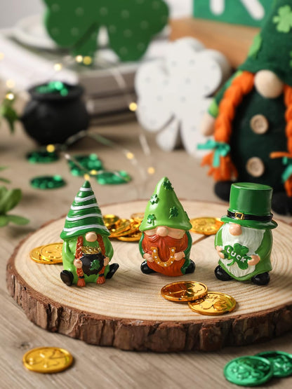 St. Patrick's Day Gnome Decorations - 3Pcs Lucky Resin Ornaments for Tiered Tray | Home Decor
