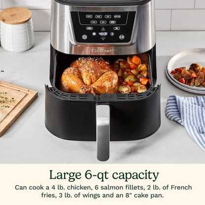 Cuisinart Air Fryer - 6-Quart Capacity with 4 Cooking Functions | PFAS-Free & Dishwasher-Safe, Black & Stainless Steel