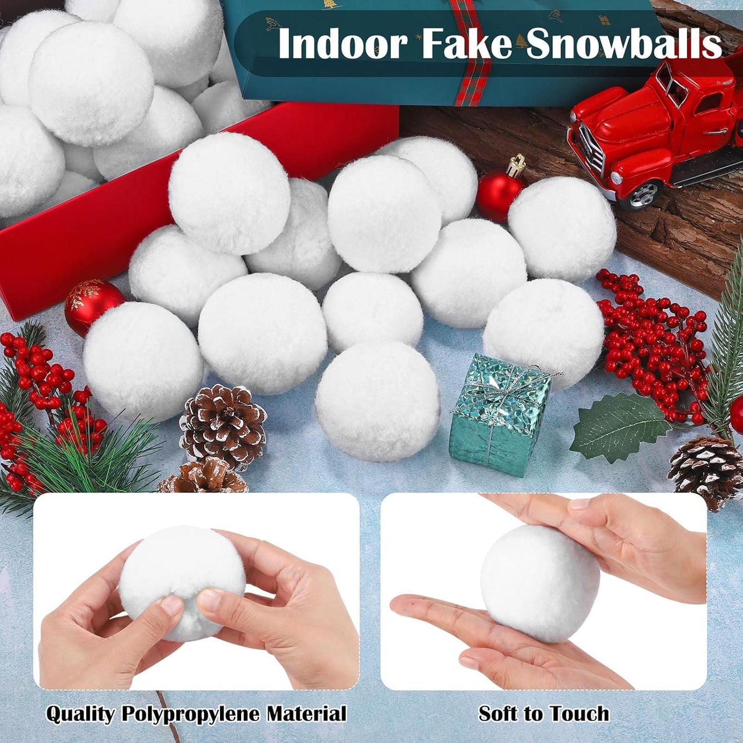 Cooraby 25 Pieces Artificial Snowballs - 2.6 Inch Realistic Indoor Fun for Winter Games