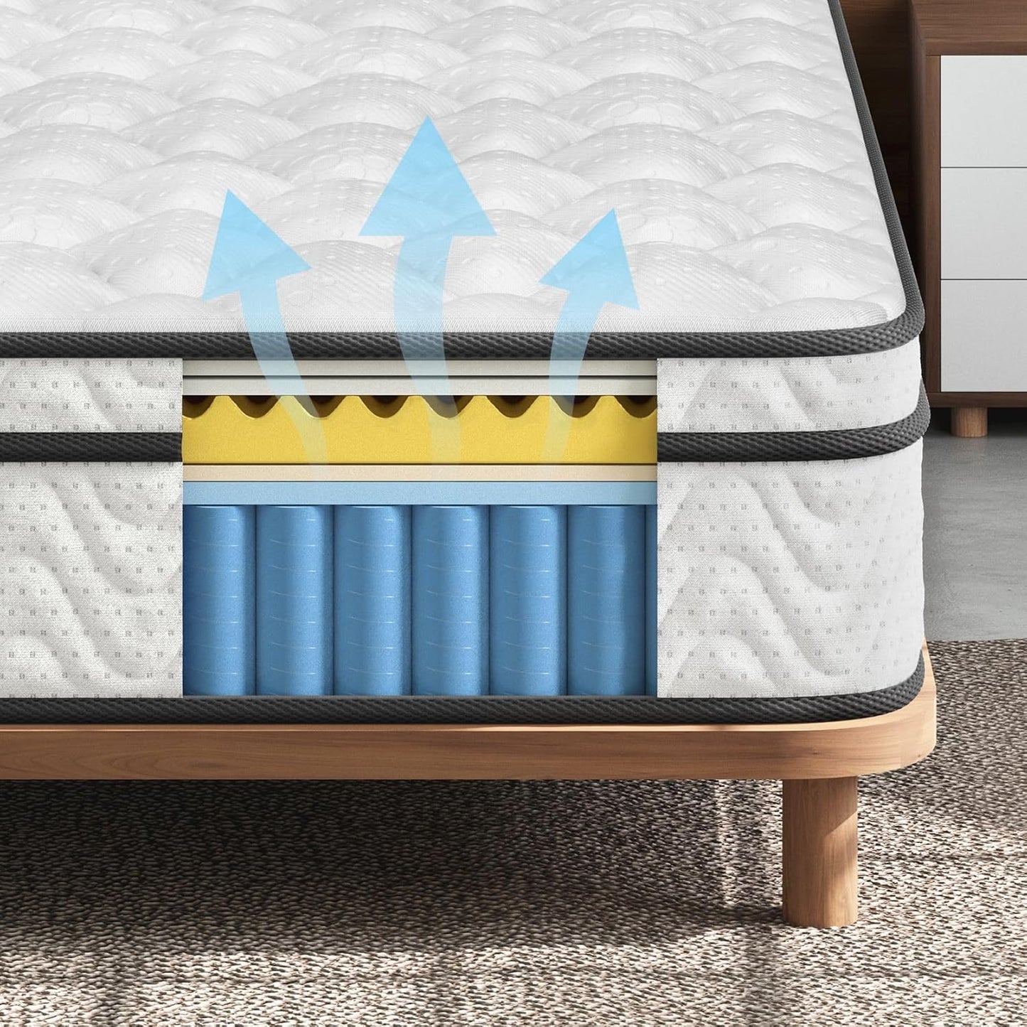 Vesgantti Twin Size Mattress - 12 Inch Fiberglass-Free Hybrid | Cool Sleep Memory Foam & Pocket Springs, Medium Firm