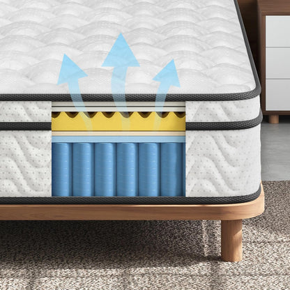 Vesgantti Twin Size Mattress - 12 Inch Fiberglass-Free Hybrid | Cool Sleep Memory Foam & Pocket Springs, Medium Firm