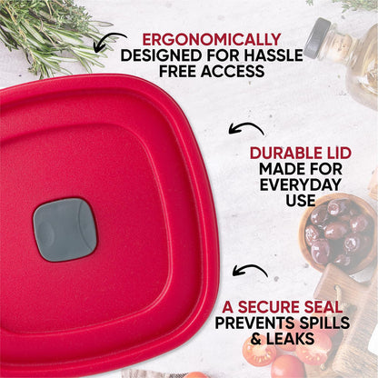 Rubbermaid Replacement Lids - 3/5/7 Cup Food Storage Container Lids with Steam Vent - 4-Pack, Red
