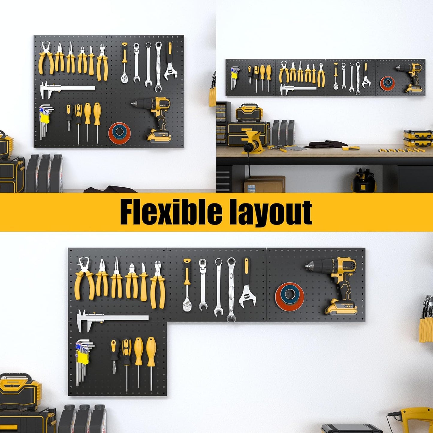 Spampur Metal Pegboard Panels - 4 Pack with 50 Hooks | Heavy-Duty Wall Organizer for Home & Garage