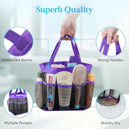 Lifewit Portable Mesh Shower Caddy - Quick Dry Tote with 7 Pockets for College Dorms & Travel | Purple