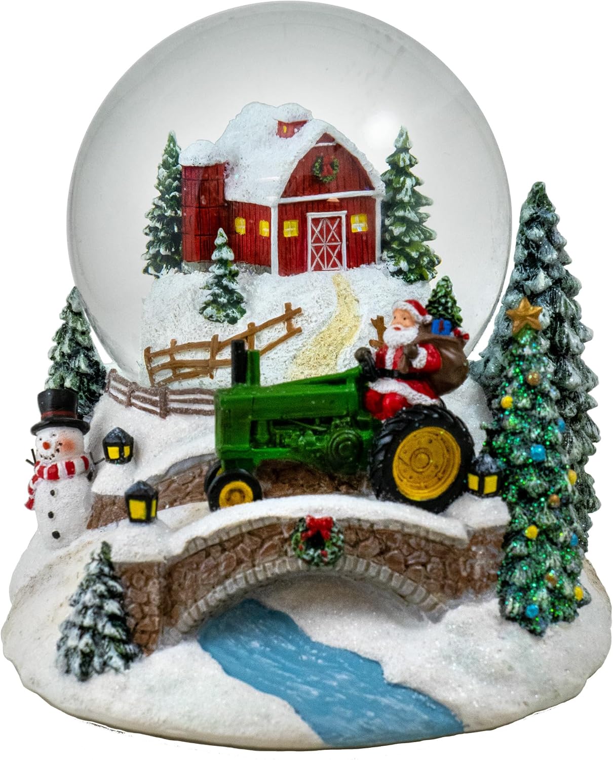 San Francisco Music Box 100MM Musical Christmas Barn & Tractor Snow Globe - Perfect Holiday Decor