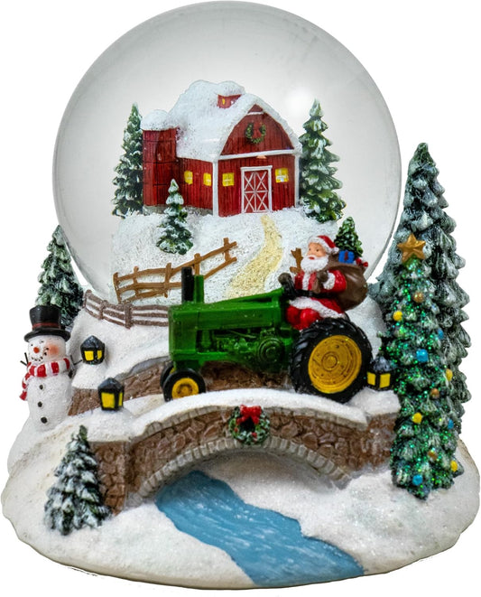 San Francisco Music Box 100MM Musical Christmas Barn & Tractor Snow Globe - Perfect Holiday Decor