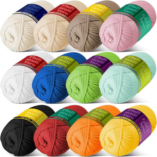 Skiennix Soft Yarn for Crocheting | Easy-to-See Stitches, 12 x 50g - 1200 Yards, Cotton-Nylon Blend