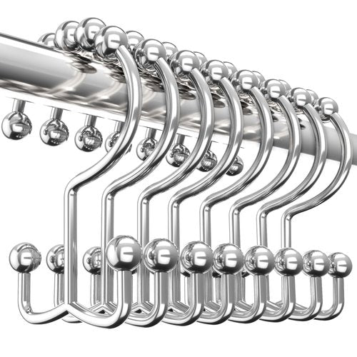 Utopia Bedding Double Glide Roller Set of 12 Shower Curtain Hooks, Double Sided Rings, Rust Proof Shower Curtain Rings, Nickel