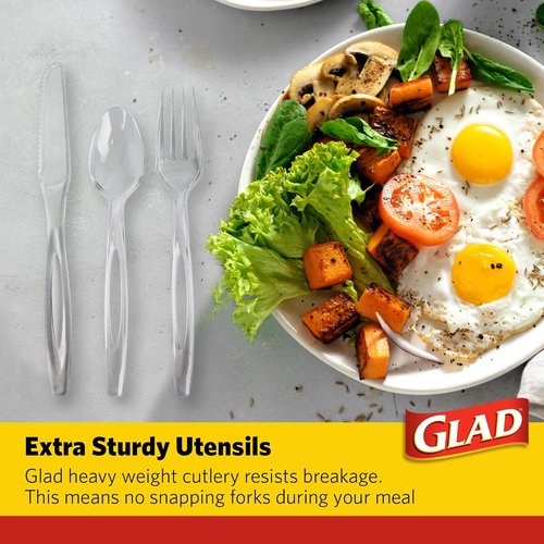 Glad Clear Disposable Cutlery Set - Heavy Duty Plastic Forks, Knives & Spoons | 240 Count for Parties & Everyday Use