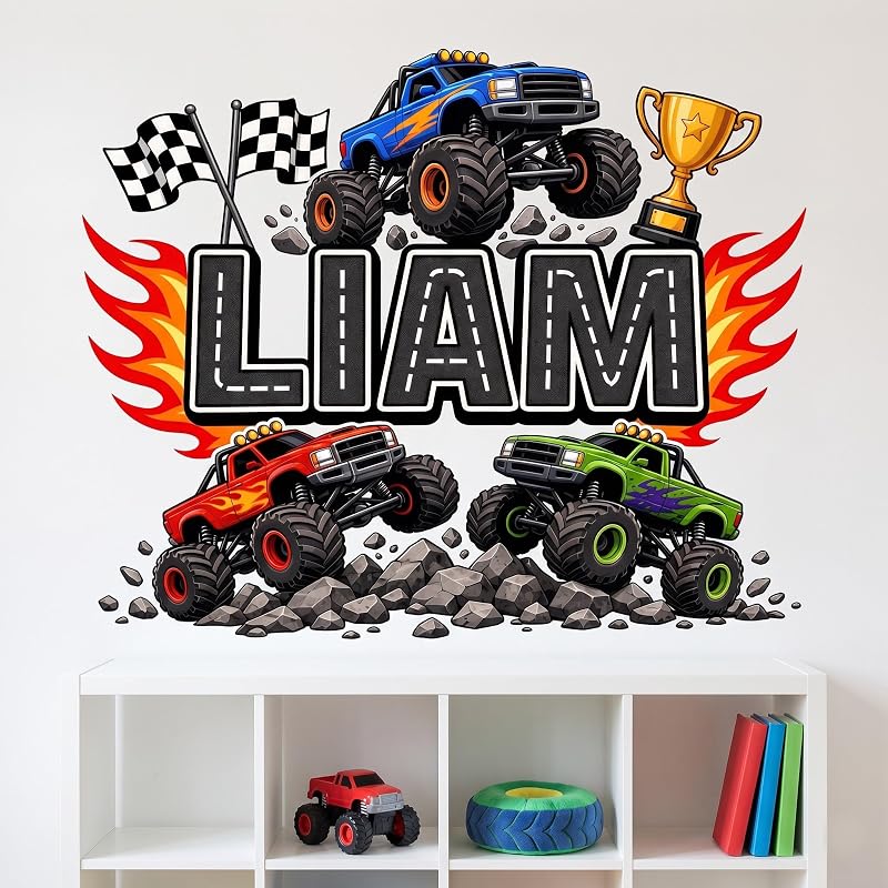 Personalized Monster Truck Wall Decal for Boys – Style 2