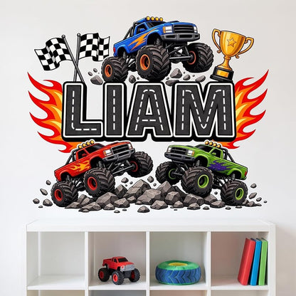 Personalized Monster Truck Wall Decal for Boys – Style 2