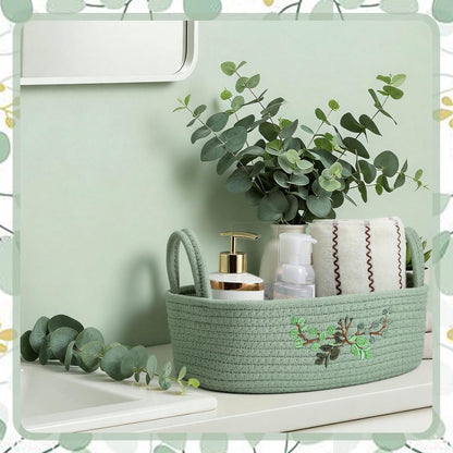 Vesici Eucalyptus Toilet Paper Basket - Woven Cotton Rope Organizer for Bathroom | 13 x 6 x 4 Inch