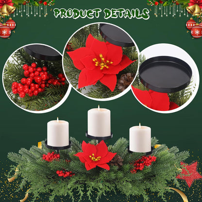 Regine Switzerland Christmas Advent Wreath Candle Holder - Elegant Table Centerpiece with 3 Holders, Red Berries & Pinecones