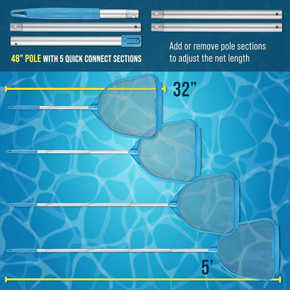 U.S. Pool Supply Skimmer Net - Handheld Fine Mesh for Pool, Spa & Pond Cleaning | Adjustable 32" to 5' Long