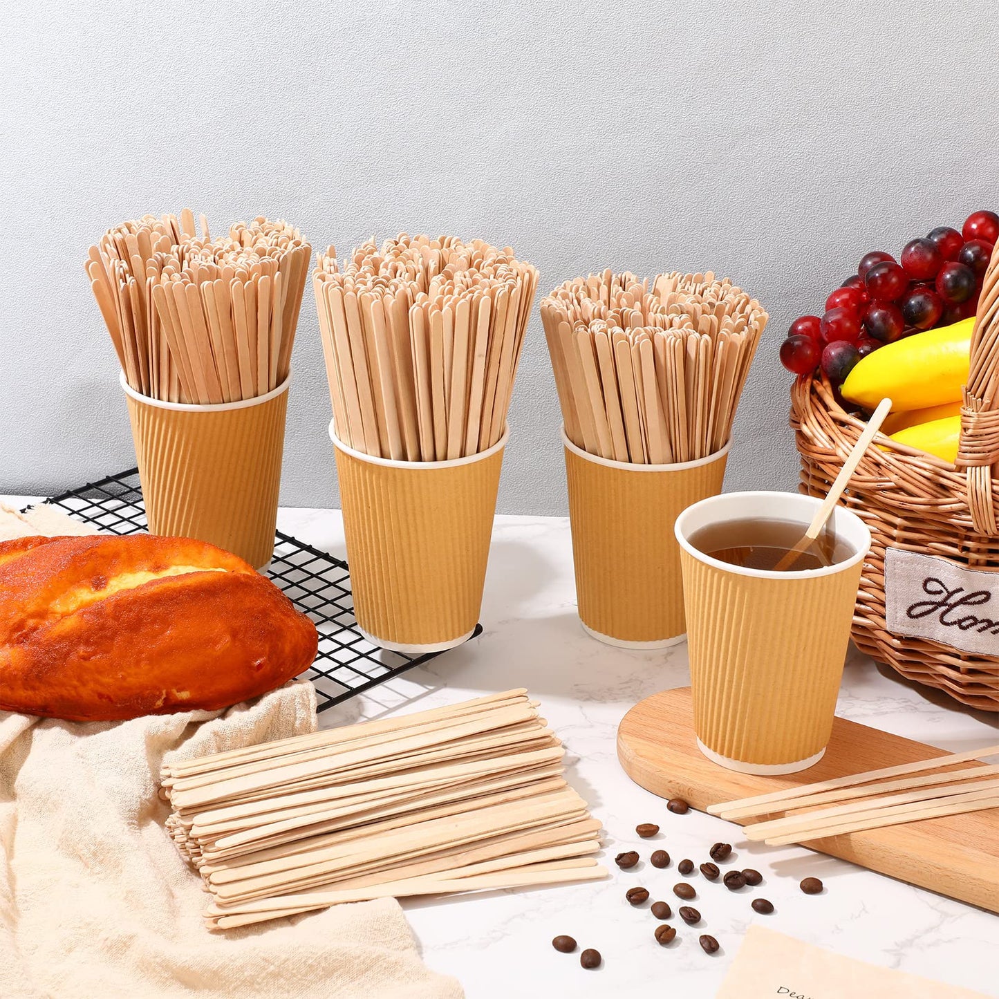 3000 Pack Birch Wood Coffee Stir Sticks 7 Inch Disposable Wooden Coffee Stirrers Bulk Long Tea Stirring Stick Round End Swizzle Beverage Mixer for Cocktail Hot Chocolate Drink Summer Ice Cream