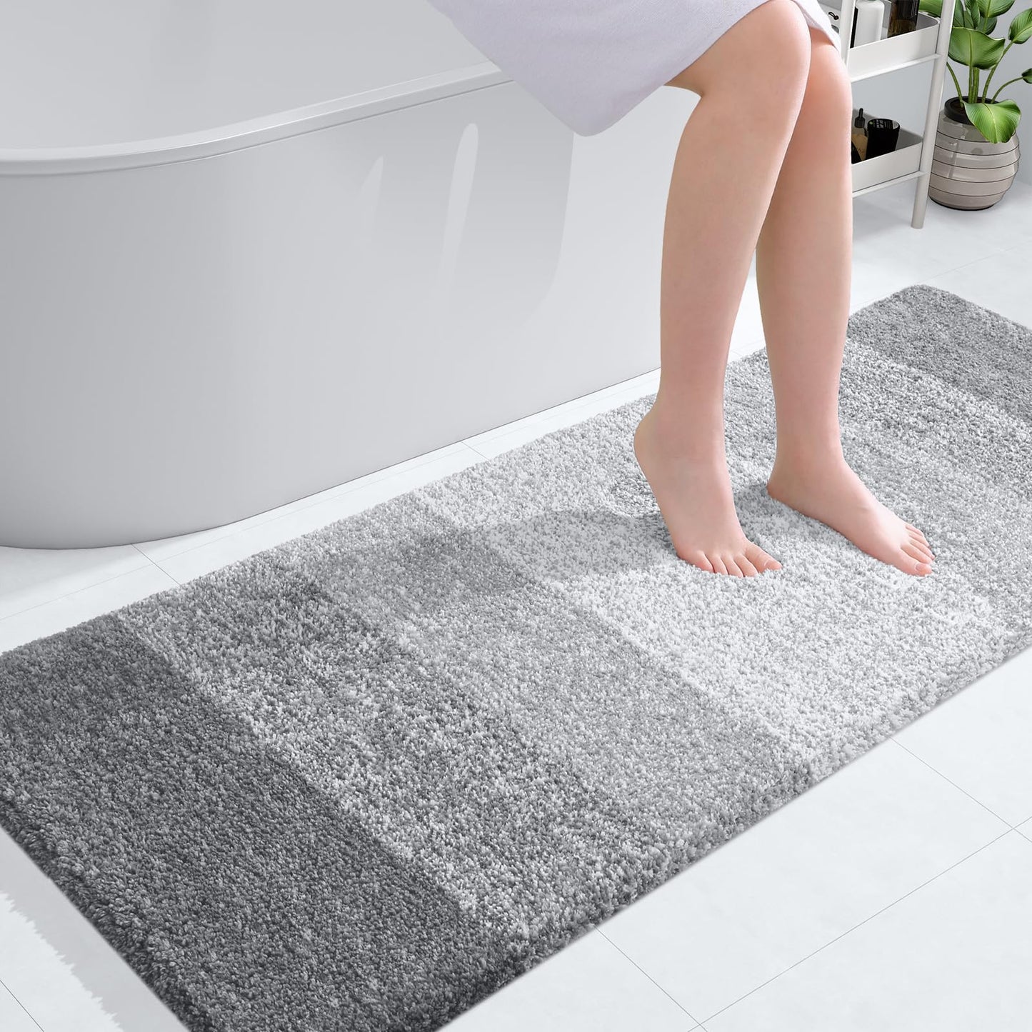 OLANLY Large Bathroom Rugs Mat 54x24, Extra Soft Absorbent Microfiber Bath Rugs, Rubber Backing, Quick Dry, Washable Bath Mats for Bathroom Floor, Tub and Shower, Home Decor Accessories, Light Grey