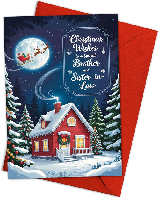 Regine Switzerland Christmas Card - Cozy Winter Cottage Design for Brother & Sister-in-Law | 5.3''x8'' with Red Envelope