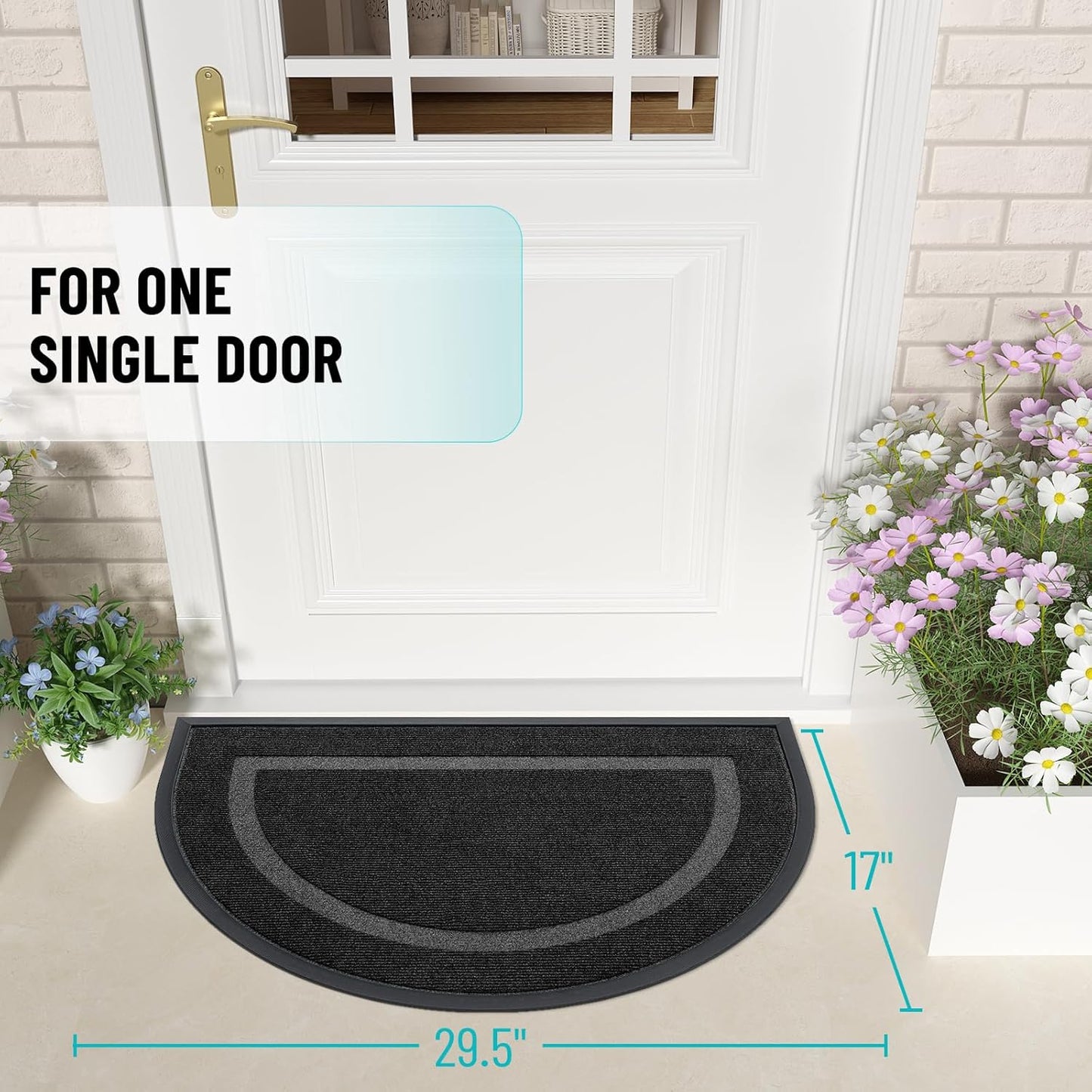 OLANLY Half Circle Door Mat - Waterproof All-Season Indoor/Outdoor Welcome Mat | Sturdy Natural Rubber, 29.5x17, Black
