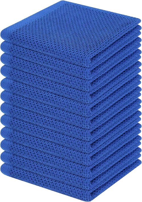 Homaxy Kitchen Dish Cloths - 100% Cotton Waffle Weave, Ultra Soft & Absorbent, 12 x 12 Inches, 12-Pack | Blueberry