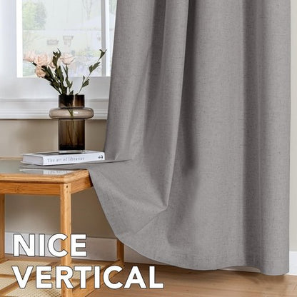 H.VERSAILTEX Linen Curtains 100% Blackout Curtains for Bedroom 96 inch Long Full Light Blocking Nature Linen Blended Window Curtains for Living Room Nickel Grommet (2 Panels, Heathered Dove)