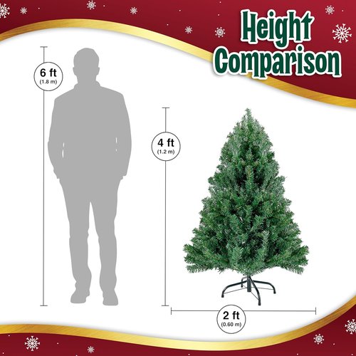 Canadian Fir 4ft Green Christmas Tree - Premium Hinged Artificial Holiday Décor with 320 Tips & Metal Stand