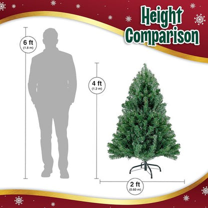 Canadian Fir 4ft Green Christmas Tree - Premium Hinged Artificial Holiday Décor with 320 Tips & Metal Stand