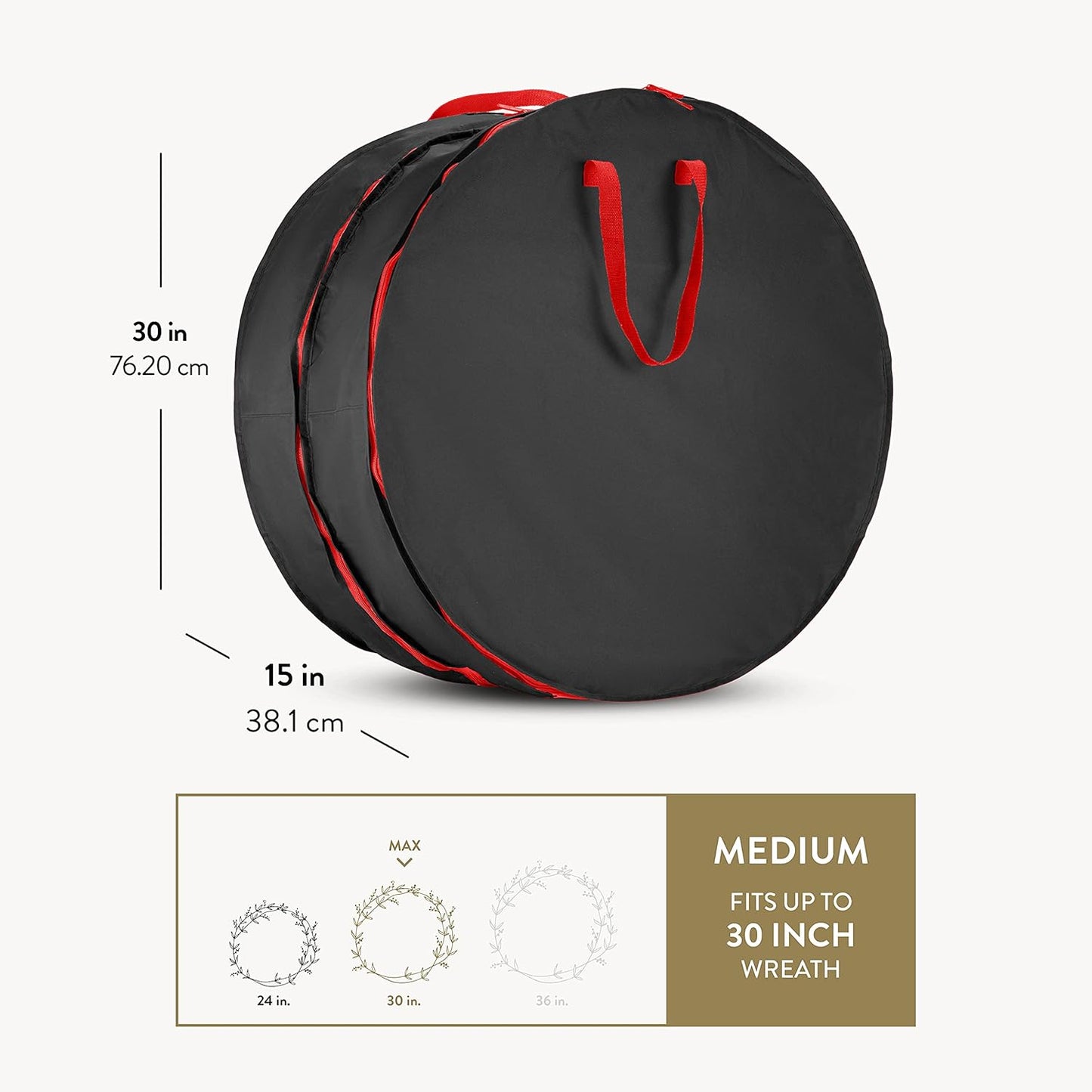 ZOBER Wreath Storage Bag - 30 Inch Capacity for 2 Wreaths | Durable 600D Oxford Fabric - Black