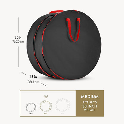 ZOBER Wreath Storage Bag - 30 Inch Capacity for 2 Wreaths | Durable 600D Oxford Fabric - Black