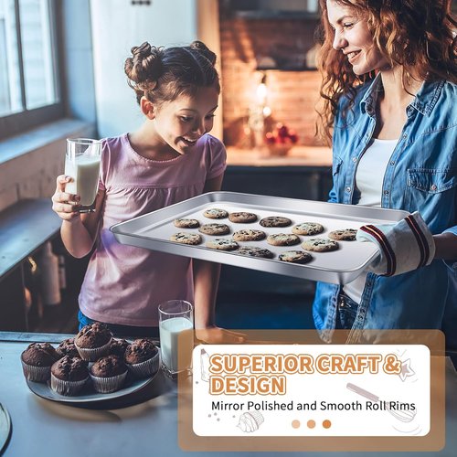 Deedro Stainless Steel Baking Sheet Set - Heavy Duty, Non-Toxic & Easy Clean | 17.3 x 12.3 Inch