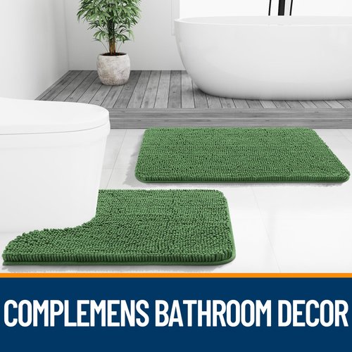 OLANLY Bathroom Rugs 30x20, Extra Soft Absorbent Chenille Bath Rugs, Rubber Backing Quick Dry, Machine Washable Bath Mats for Bathroom Floor, Tub and Shower, Home Decor Accessories, Olive Green