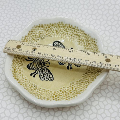 JANECKA Honey Bees 6.5 Inch Bowl, Made in USA, Pottery 9th Anniversary Gift