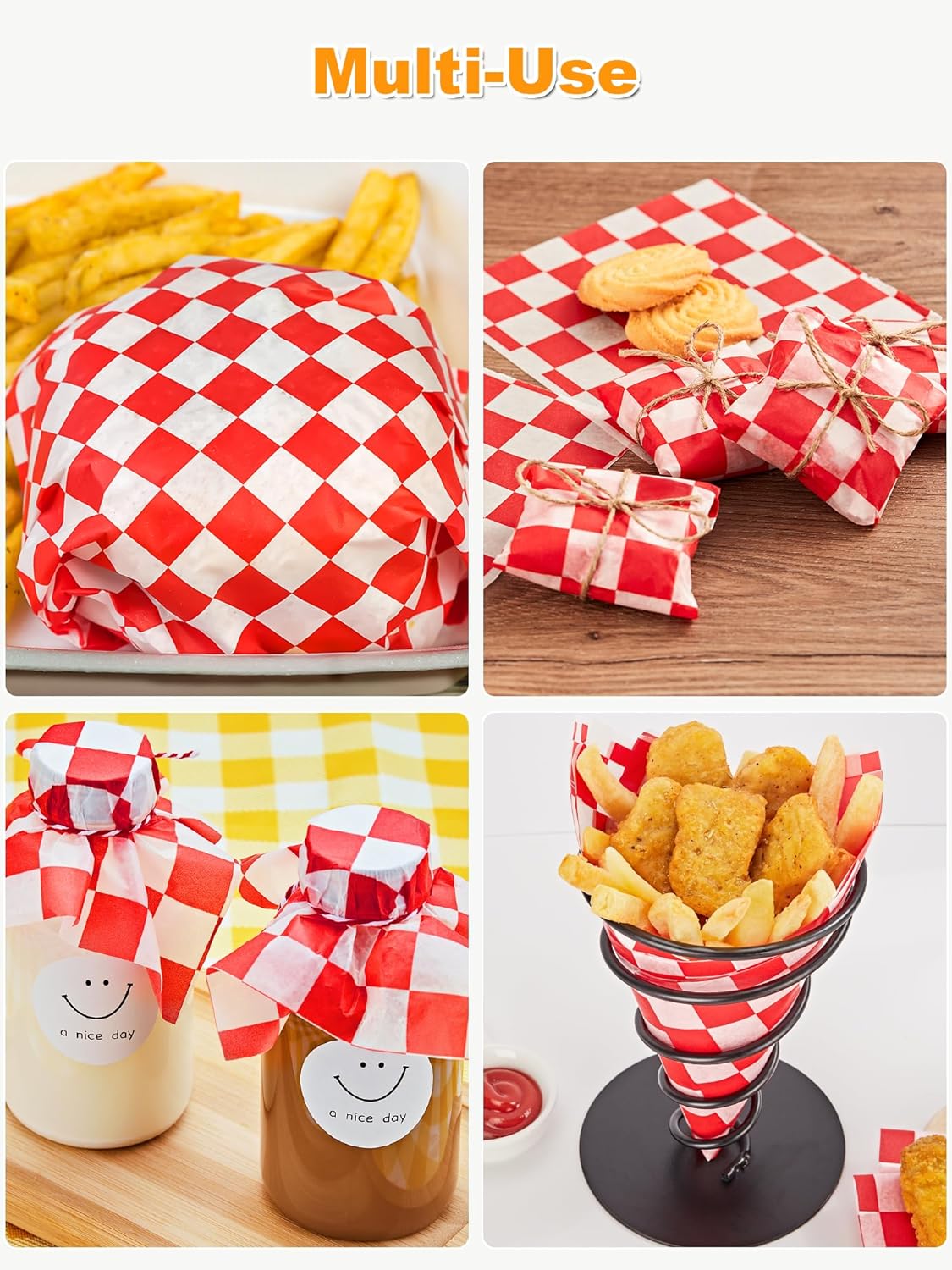 SMARTAKE 12x12 Inches Non-Stick Wax Paper - 250 Pcs Red Plaid Hamburger Patty & Sandwich Separators