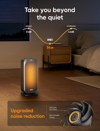 DREO Quiet Space Heater - 1500W Portable Electric Heater with Remote & 70° Oscillation | Ideal for Office & Bedroom