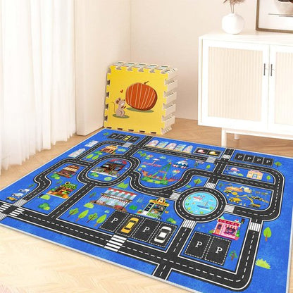 Fuzorise Kids Car Road Rug for Playroom, Washable Non-Slip Kids Rug for Girls & Boys Bedroom, Kids Carpet Educational City Traffic Route Playmat for Classroom