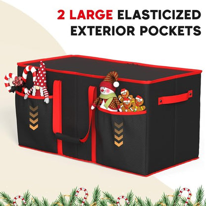 Kesfitt Christmas Ornament Storage Box - Large Organizer with 8 Trays & Dividers for 128 Ornaments | Black