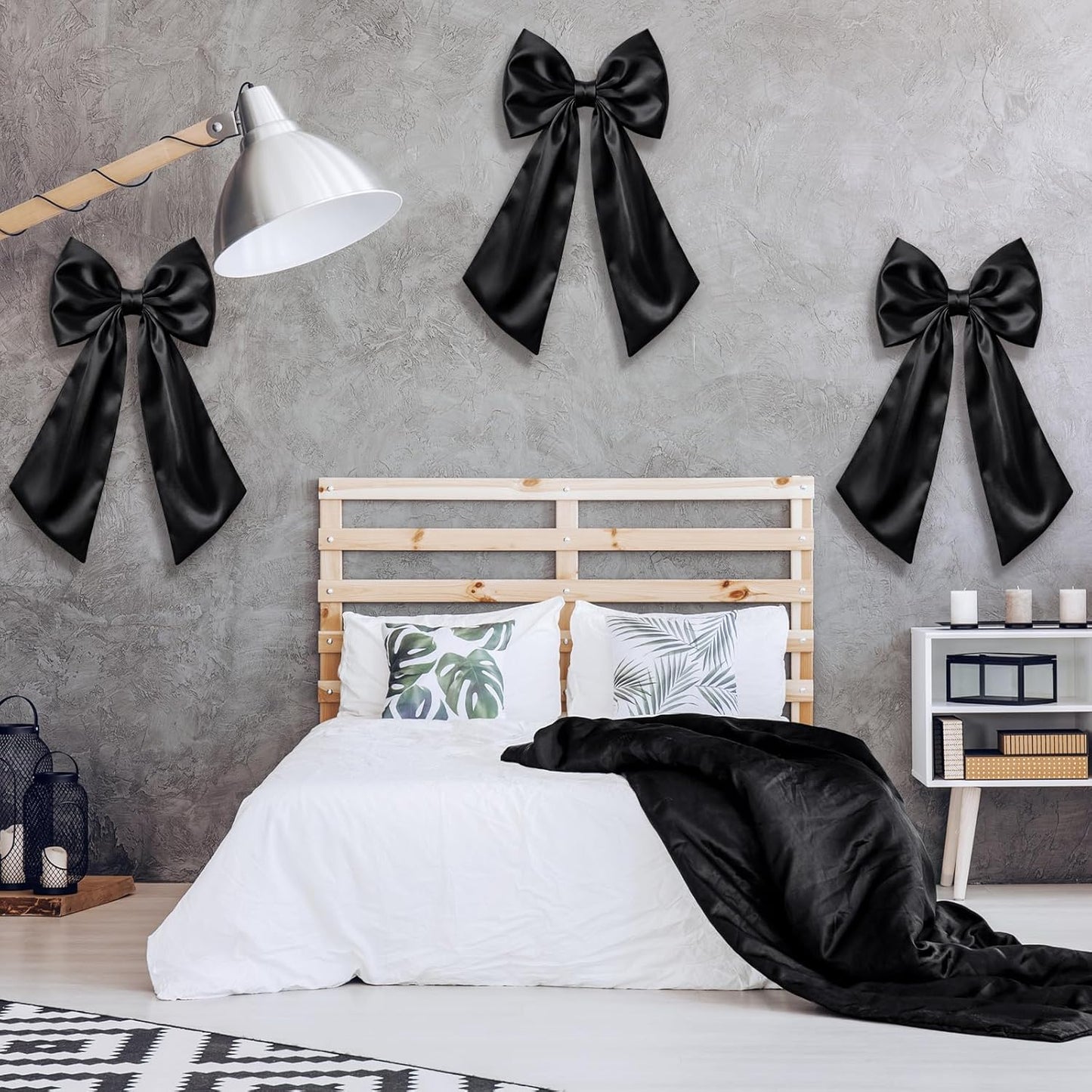 Suncalla Large Satin Bow Decorations - 3 Pcs 2 FT Hanging Wall Decor for Birthdays & Weddings | Black
