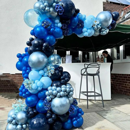 Blue Silver Balloons Set - 12 Inch Dark Navy & Confetti Latex Balloons for Birthday, Graduation & Weddings