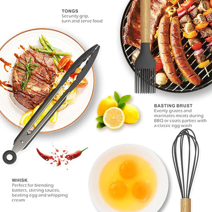 Oannao Silicone Cooking Utensils Set - 446°F Heat Resistant, BPA Free Kitchen Gadgets | Gray Color