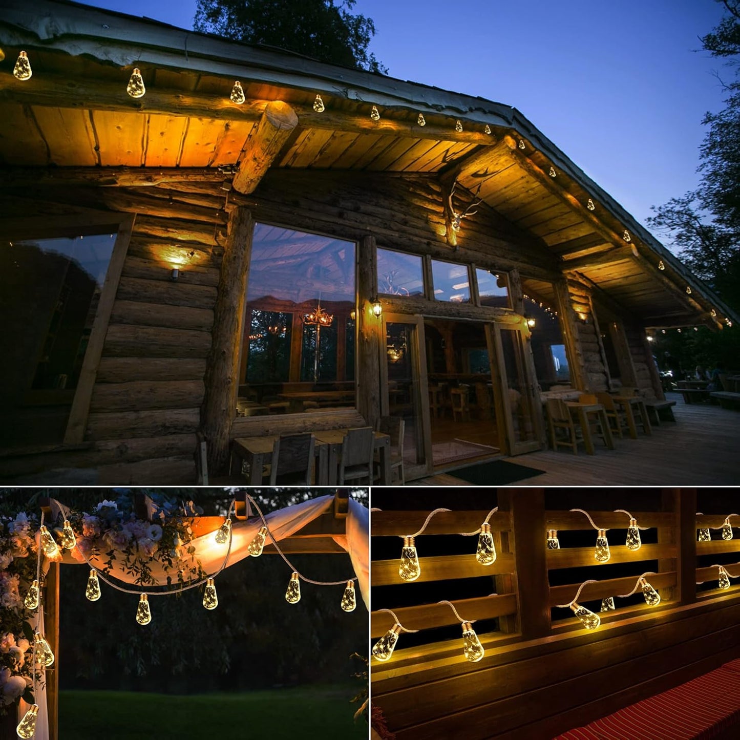 Skiennix Solar Outdoor String Lights - 20Ft Vintage Rope Design | Waterproof Warm White with 8 Modes & 16 Shatterproof Bulbs