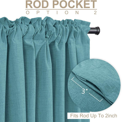 Skiennix 100% Blackout Linen Curtains - Thermal Insulated Drapes, 2 Panels Set, 50" W x 84" L, Dark Cyan